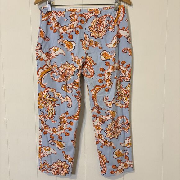 J. McLaughlin Size 12 Mid-rise Slim Fit Dixie Pants Blue Paisley Preppy Coastal - Picture 4 of 11